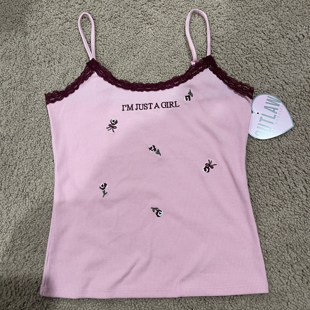 OUTLAW Y2k Retro Lace Trim Embroidered Cami Tank Top